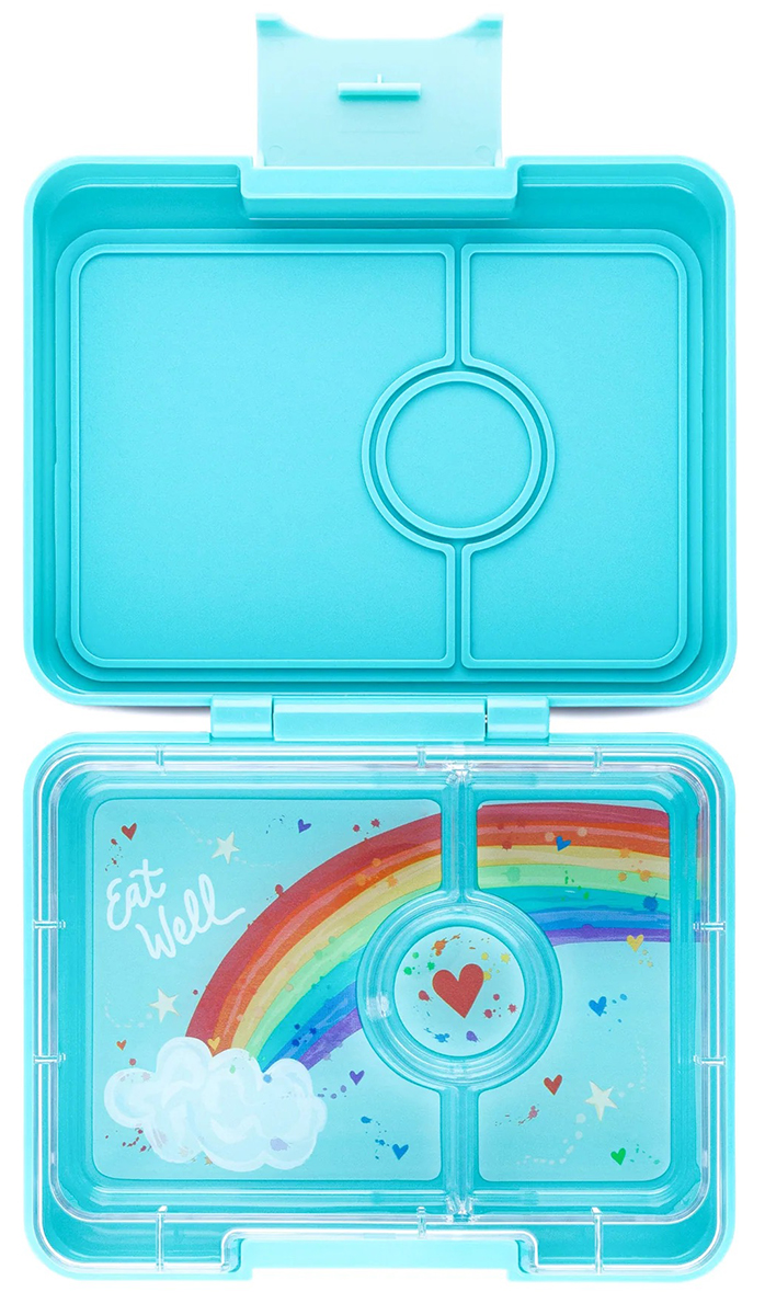 Yumbox Leakproof Bento Snack Box, 3 Compartment - Misty Aqua / Rainbow