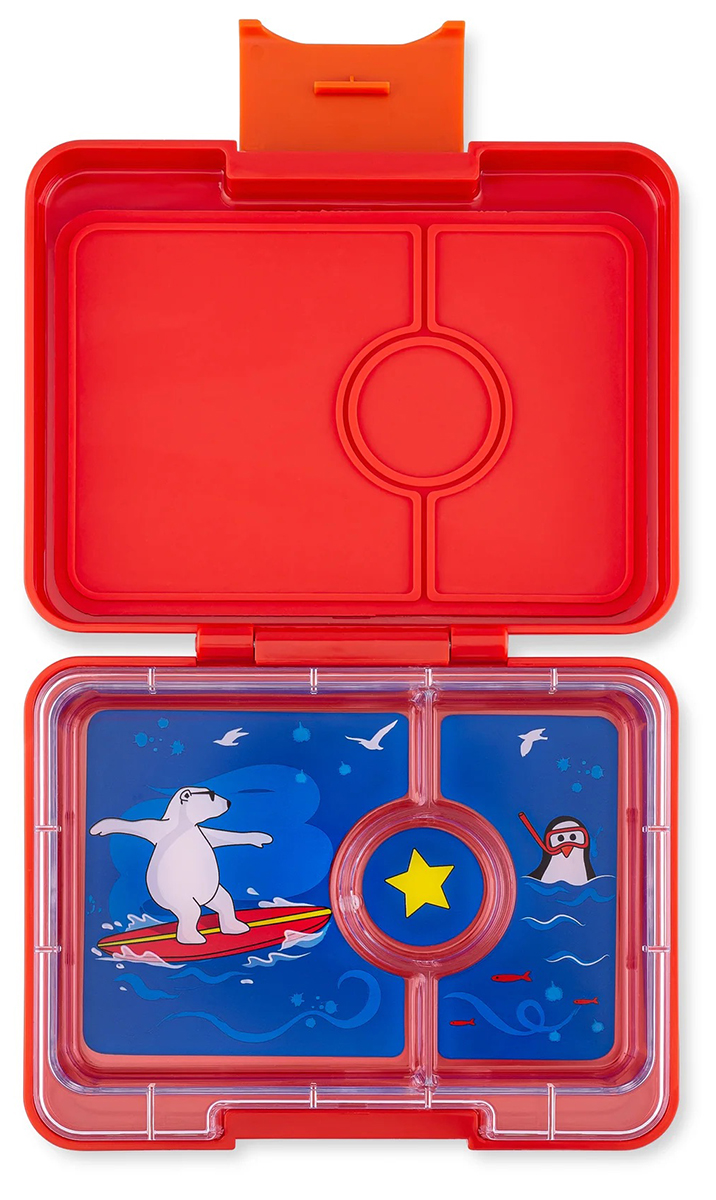 Yumbox Leakproof Bento Snack Box, 3 Compartment - Roar Red / Polar Bear