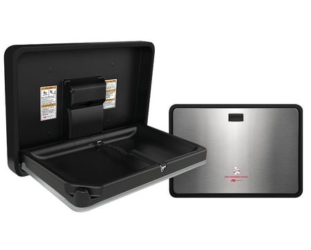 Horizontal Black Plastic Baby Changing Station with Stainless Steel Door