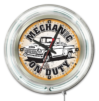 Mechanic On Duty Neon Clock 15