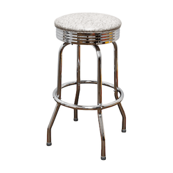 Grey Retro Chrome Pan Swivel Stool