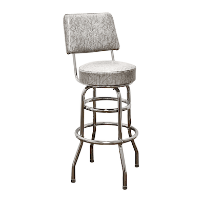 Grey Retro Chrome Swivel Bar Stool With Back