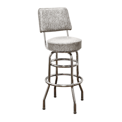 Grey Retro Chrome Swivel Bar Stool With Back