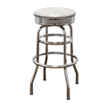 Grey Retro Double Ring Chrome Pan Swivel Bar Stool
