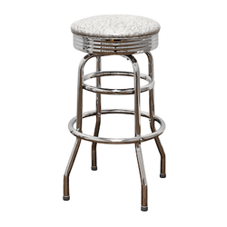 Grey Retro Double Ring Chrome Pan Swivel Bar Stool