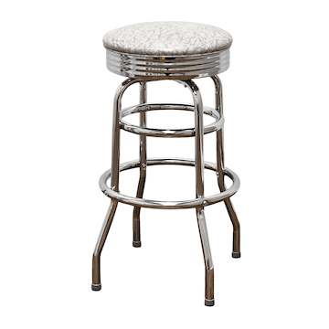 Grey Retro Double Ring Chrome Pan Swivel Bar Stool