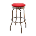 Red Retro Chrome Pan Swivel Stool