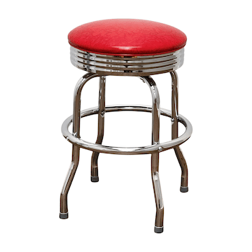 Red Retro Chrome Pan Swivel Stool