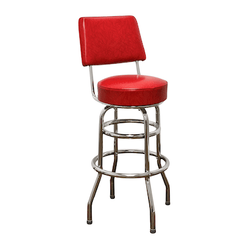 Red Retro Chrome Swivel Bar Stool With Back