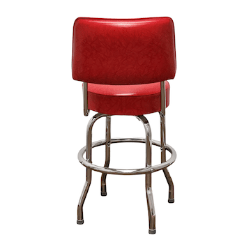 Red Retro Chrome Swivel Counter Stool With Back
