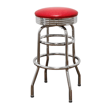 Red Retro Double Ring Chrome Pan Swivel Bar Stool