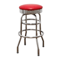 Red Retro Double Ring Chrome Pan Swivel Bar Stool