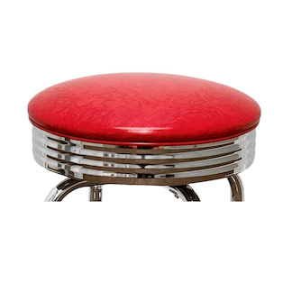 Red Retro Double Ring Chrome Pan Swivel Bar Stool