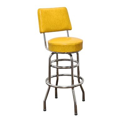 Yellow Retro Chrome Swivel Bar Stool With Back