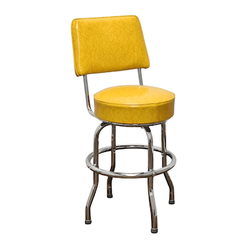Yellow Retro Chrome Swivel Counter Stool With Back