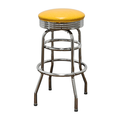 Yellow Retro Double Ring Chrome Pan Swivel Bar Stool