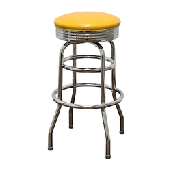 Yellow Retro Double Ring Chrome Pan Swivel Bar Stool