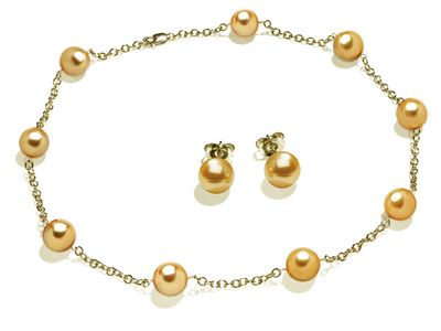 10 x 11mm Golden South Sea Cultured Pearl Tin Cup Necklace