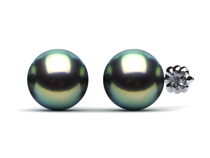10mm Tahitian Pearl Stud Earrings Green Color American Pearl