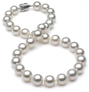 11 x 11.9mm White South Sea Pearl Silver Overtone Necklace 14K