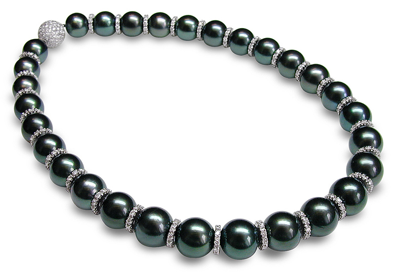 12 x 14mm Black Tahitian Cultured Pearls with Rondell and Diamond