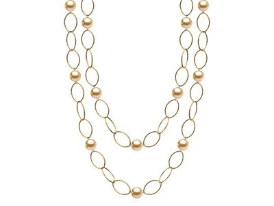 36 Inch Golden Pearl 10mm Hammered Link Necklace