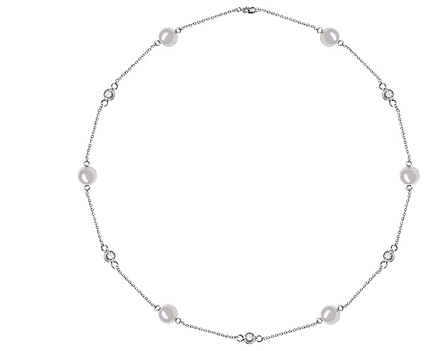 ‼️三連休セール‼️ Diamonds And Pearls 新品未使用 7.5 x 8 mm Pearl and Diamond Tin Cup Necklace | American Pearl