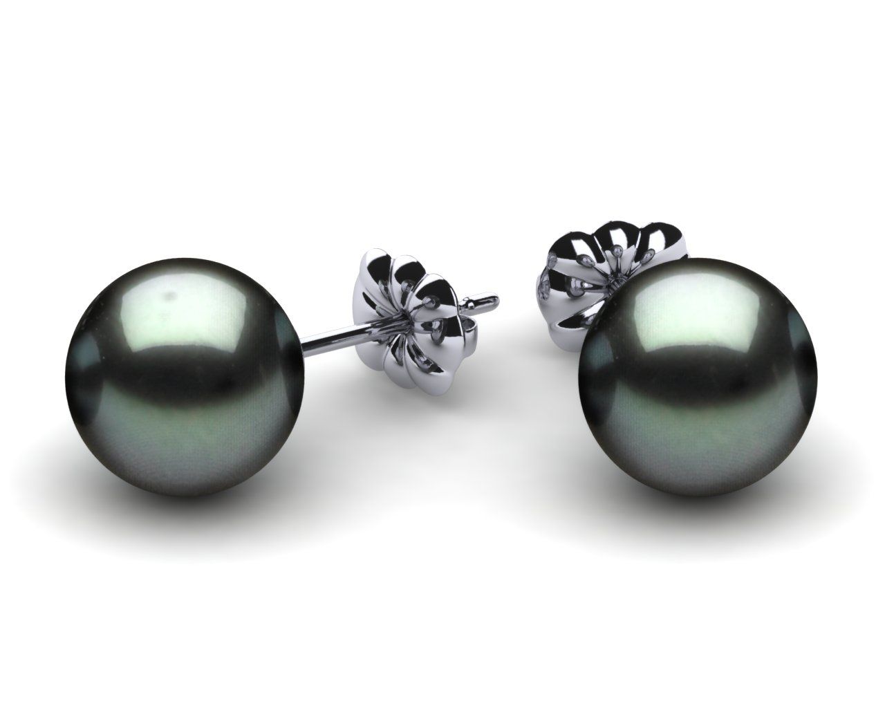 Natural 8-9mm Black Tahitian Pearl Crystal Stud Earrings – Silver Plated, Screw Back