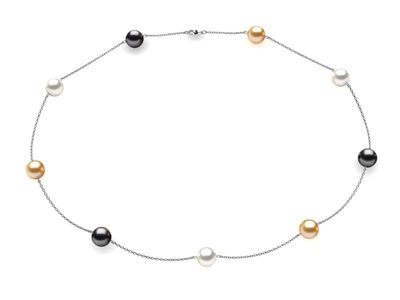 Black Golden & White Tahitian Tin Cup Pearl Necklace