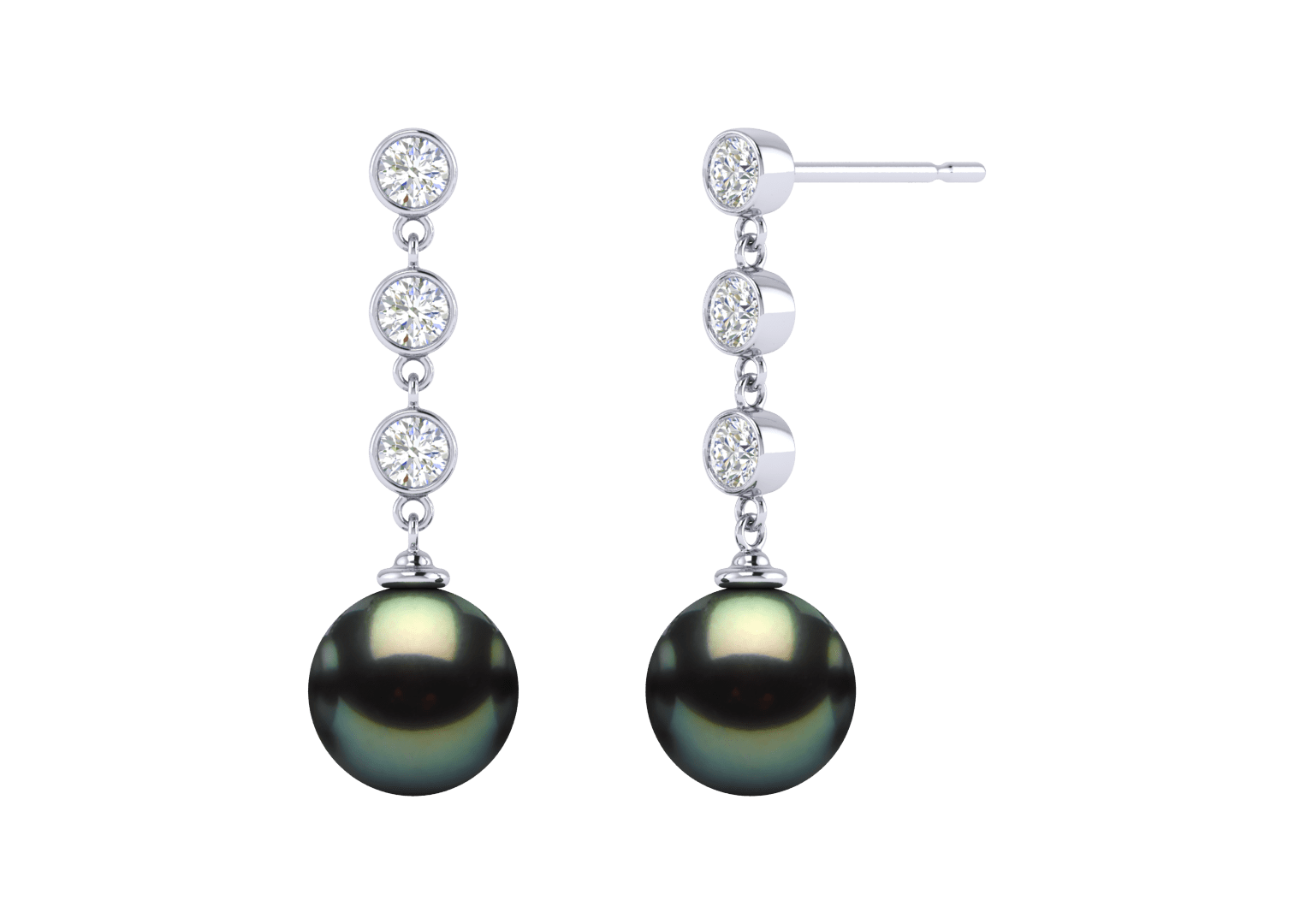Black Tahitian Pearl and 3 Diamond Drop | American Pearl