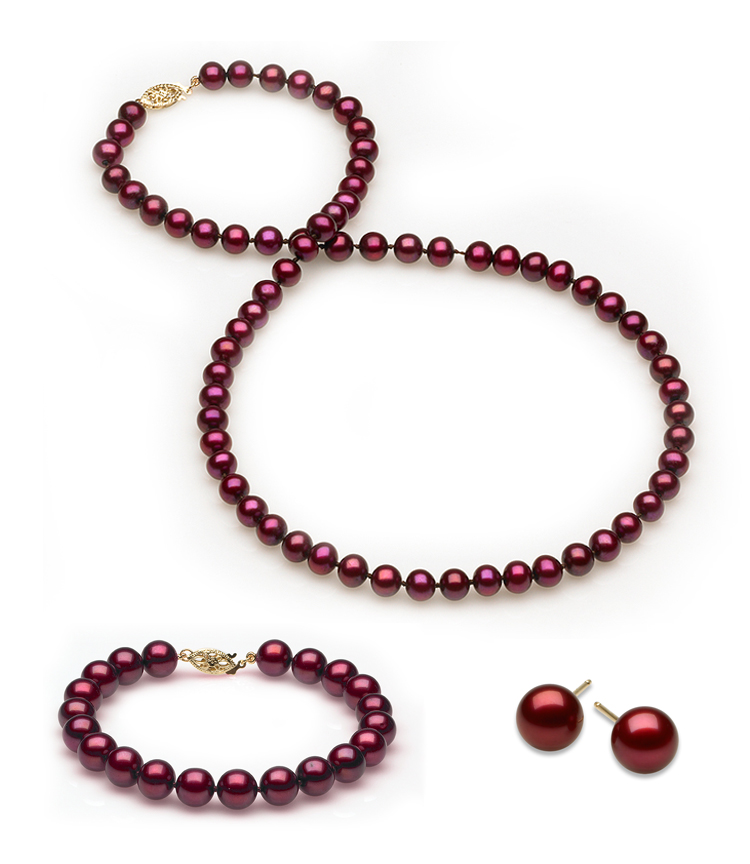 Complete set of AAA Quality 6.5-7.0 mm Cranberry Freshwater Pearls