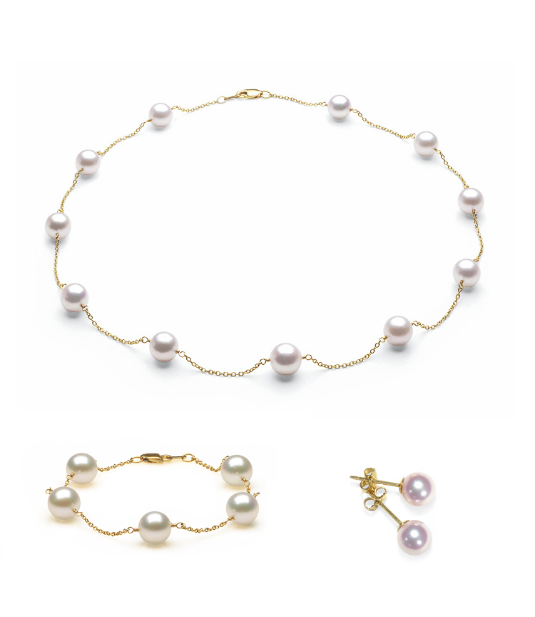 Complete set of AAA Quality 7x7.5mm Japanese Akoya Tin Cup Pearls 