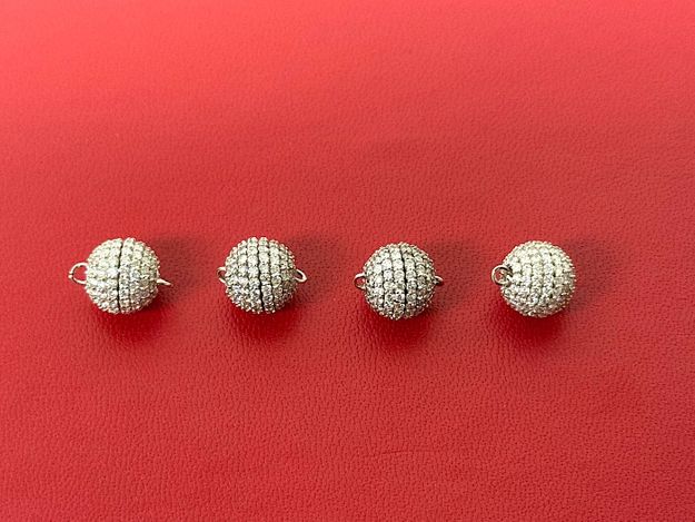 Four 14k White Diamond Ball Clasps with Lab Diamonds