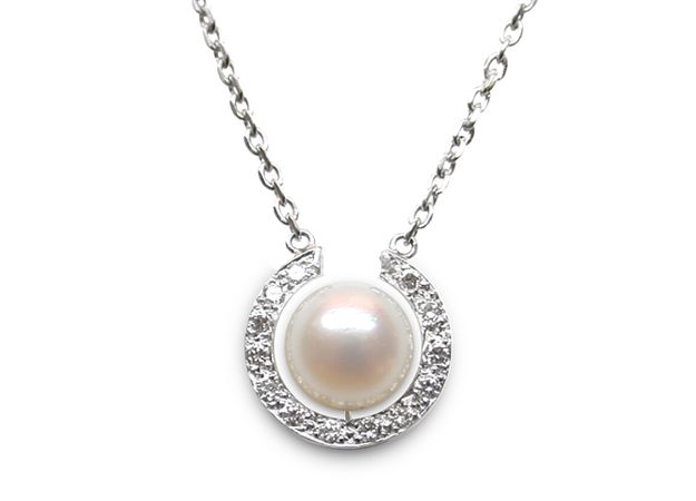 Diamond Horseshoe and Pearl Pendant