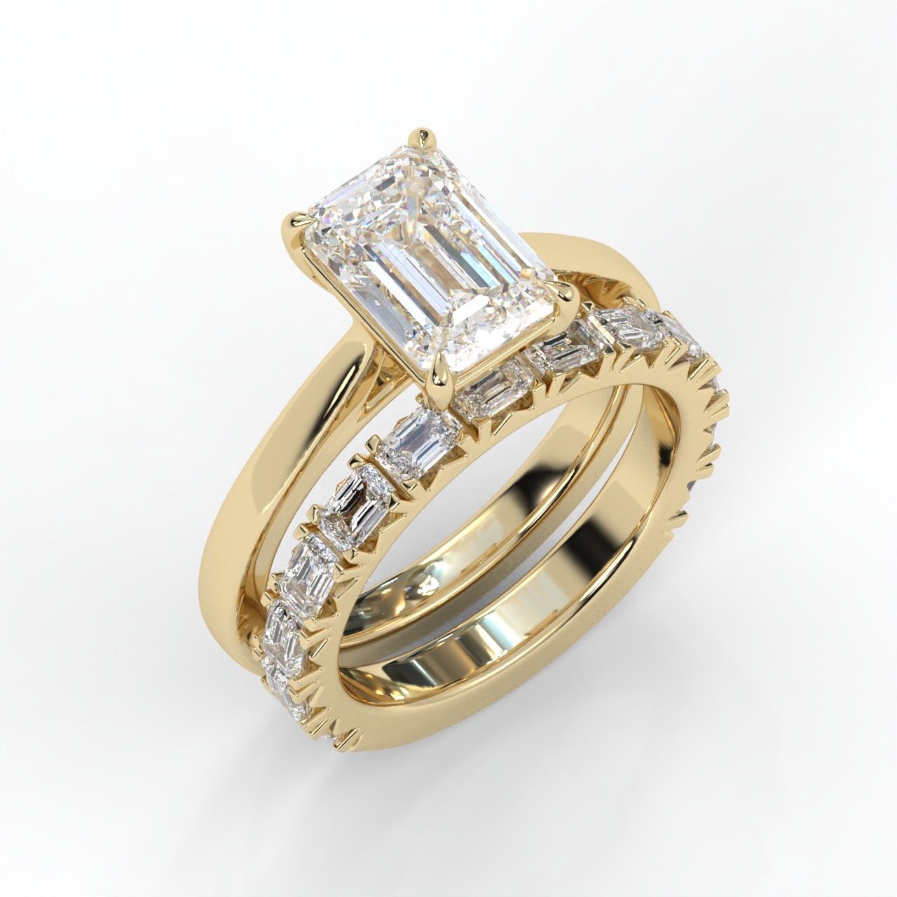 Emerald Cut Eternity Band Engagement Ring Set