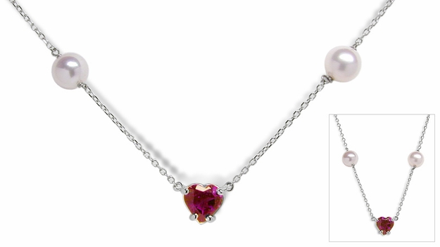 Garnet Heart and Pearl Tin Cup Necklace