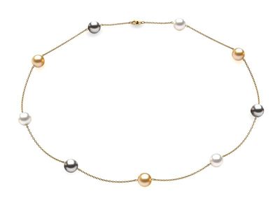 Golden White Grey Pearl Tin Cup Necklace