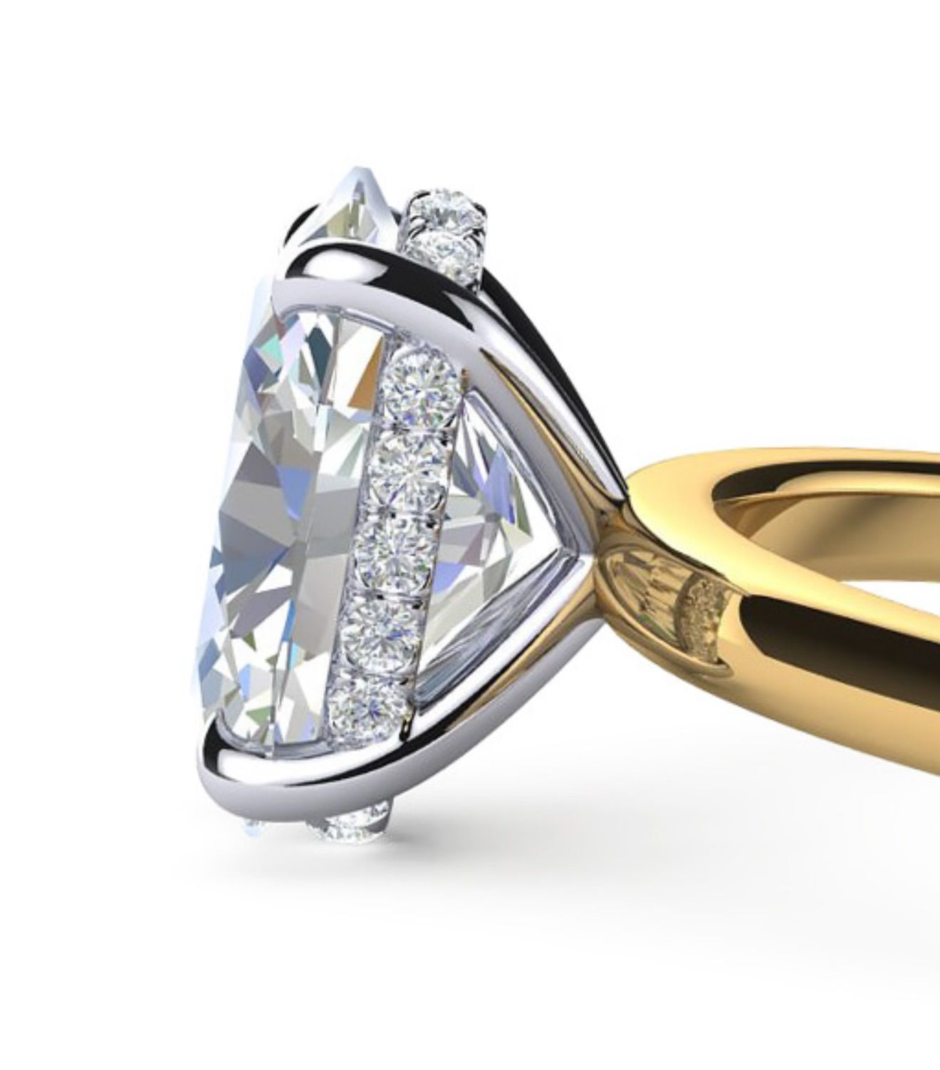 Mystic Engagement Ring with Pav set Halo & Oval Cut Diamond 