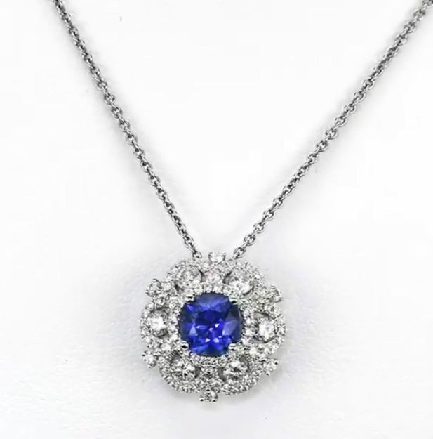 Sapphire & Diamond Halo Pendant