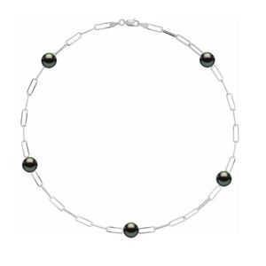 Tahitian Pearl Paperclip Silver Necklace 