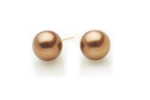 9mm Mocha Tahitian Pearl Earring set in 14K Yellow Gold
