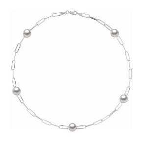 White 8mm Paper Clip Silver Necklace