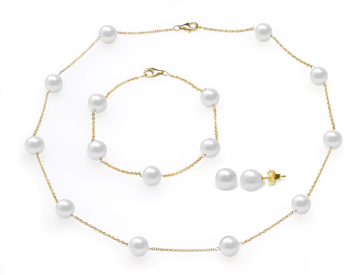 White Freshwater Tin Cup Pearl Set American Pearl