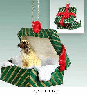 Afghan Hound Gift Box Christmas Ornament Afghan Tan-White