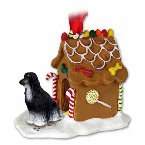 Afghan Hound Gingerbread House Christmas Ornament Black-White