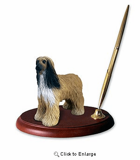 Afghan Hound Pen Holder Tan & White