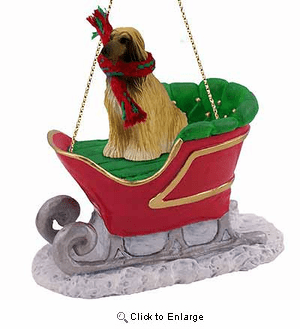 Afghan Hound Sleigh Ride Christmas Ornament Tan-White