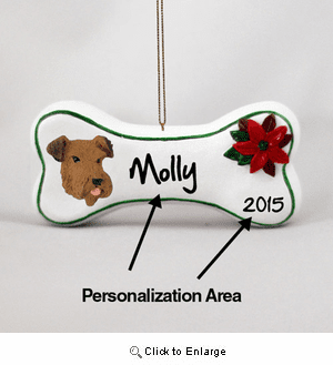 Airedale Terrier Personalized Dog Bone Christmas Ornament
