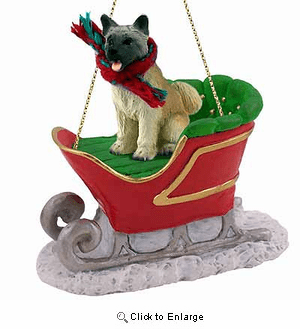 Akita Sleigh Ride Christmas Ornament Fawn