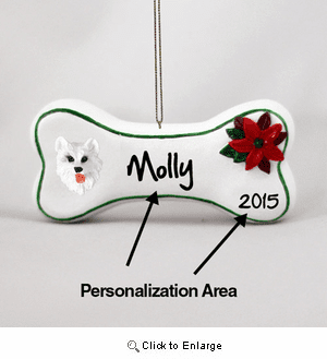 American Eskimo Dog Personalized Dog Bone Christmas Ornament